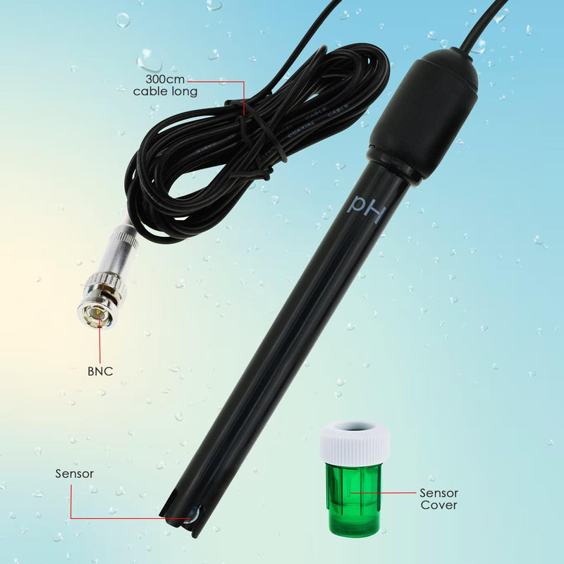 [Australia - AusPower] - pH Electrode Probe with BNC Connector, 300cm Cable, 0-14 pH Range – pH Probe for Water, Long Body Replacement Electrode Sensor for pH Meter, Controller, Water Testing Tool 