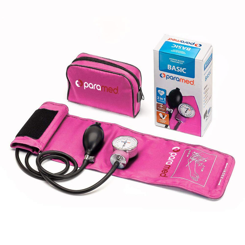 [Australia - AusPower] - PARAMED Aneroid Sphygmomanometer – Manual Blood Pressure Cuff with Universal Cuff 8.7-16.5" and D-Ring – Carrying Case in The kit – Pink – Stethoscope Not Included 