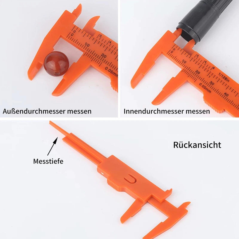 Pack of 2 Mini Calliper 80 mm, Orange Plastic Vernier Caliper with Double Scale (mm/inch), Lightweight Measuring Tool for Jewellery, Jade Buttons, Small Parts