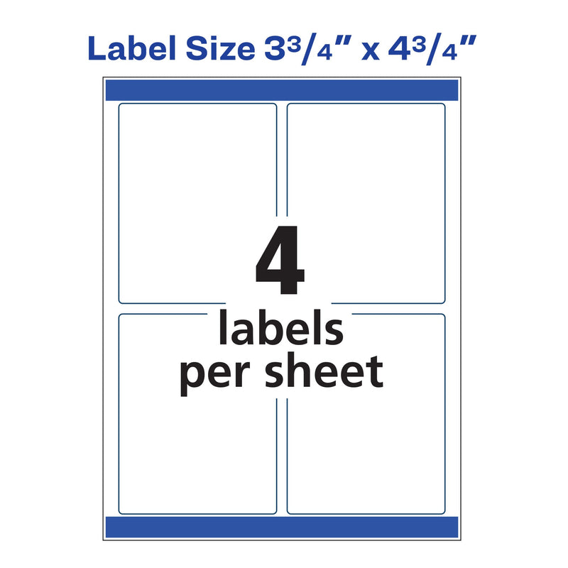Avery Print-to-the-Edge Printable Shipping Labels, 3.75" x 4.75", Matte White, Sure Feed Technology, Laser & Inkjet Compatible, 100 Blank Labels, Great for Mailing, Branding, and More (6878) One Size 100 labels