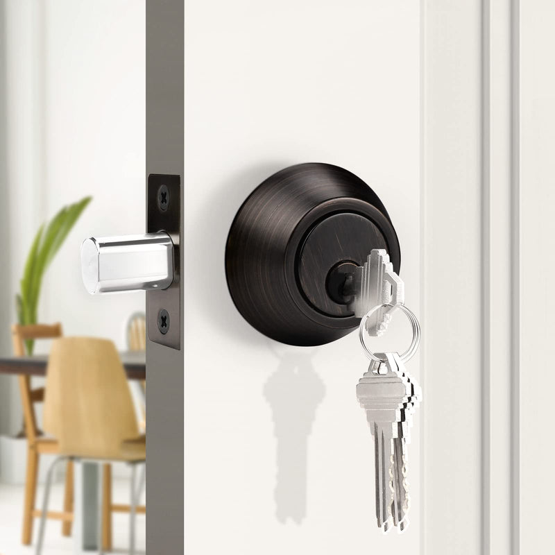 Probrico Oil Rubbed Bronze Round Double Cylinder Deadbolt Lock, Keyed Both Side Door Lock, Keyed Alike Combo 2 Pack