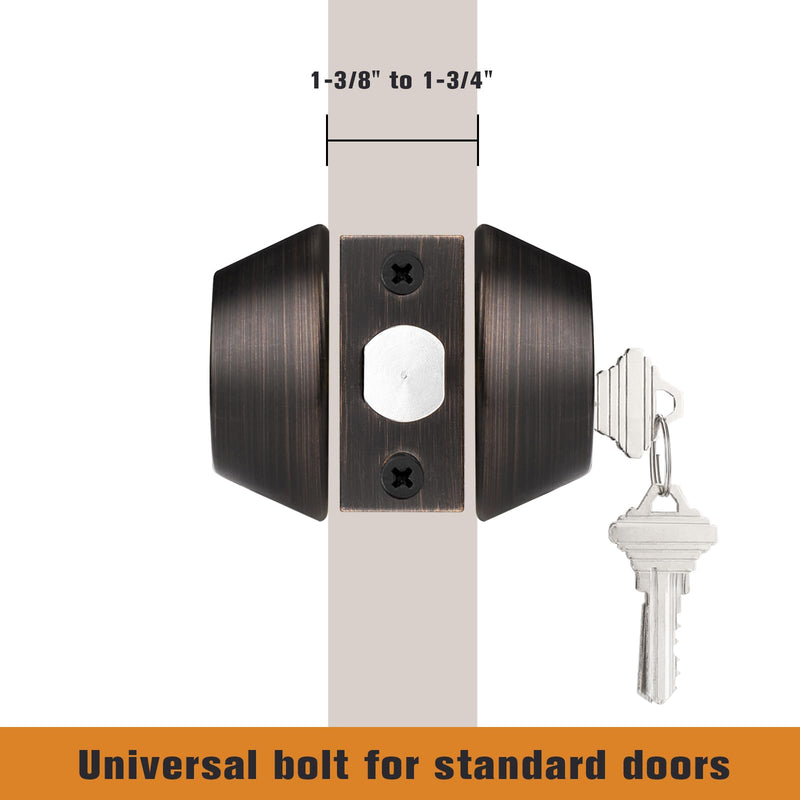 Probrico Oil Rubbed Bronze Round Double Cylinder Deadbolt Lock, Keyed Both Side Door Lock, Keyed Alike Combo 2 Pack