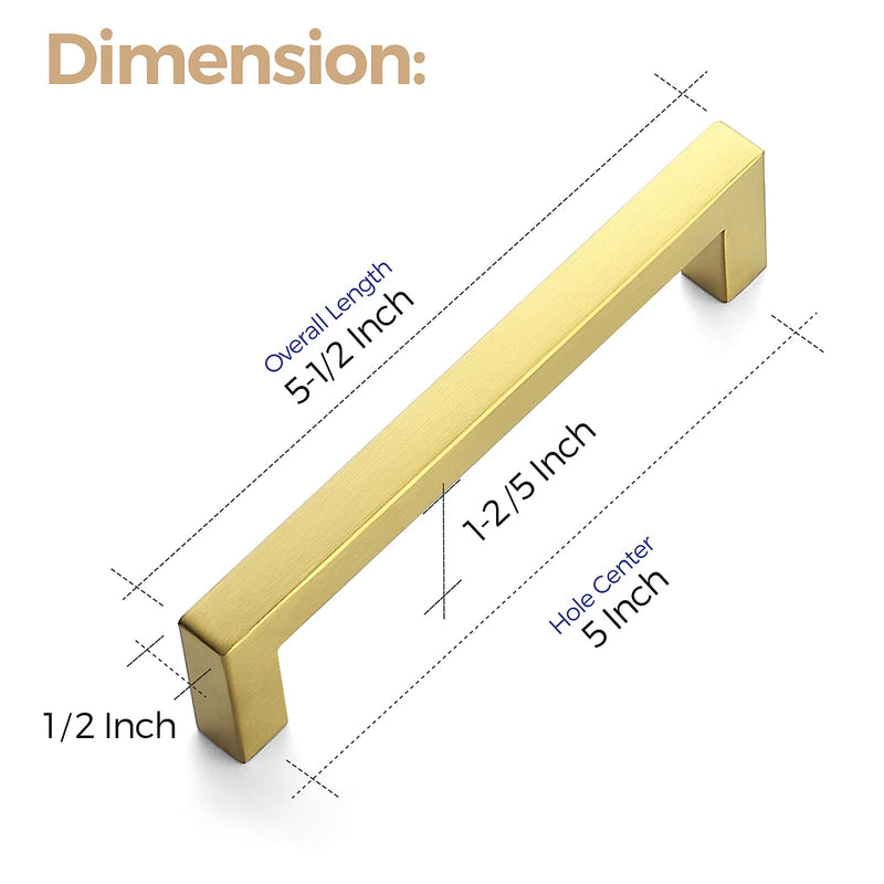 Ravinte 10 Pack 5 Inch Kitchen Square Cabinet Handles Brushed Brass Drawer Pulls for Cupboard Hardware