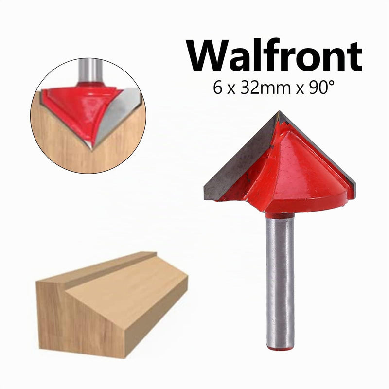 V Groove Cutter, V Shape Milling Wood Cutter Knife CNC Milling Cutter Tungsten Steel Engraving Machine Cutter 90 Degree 6 mm Shank 32 mm Cutter Diameter Engraving Red Router