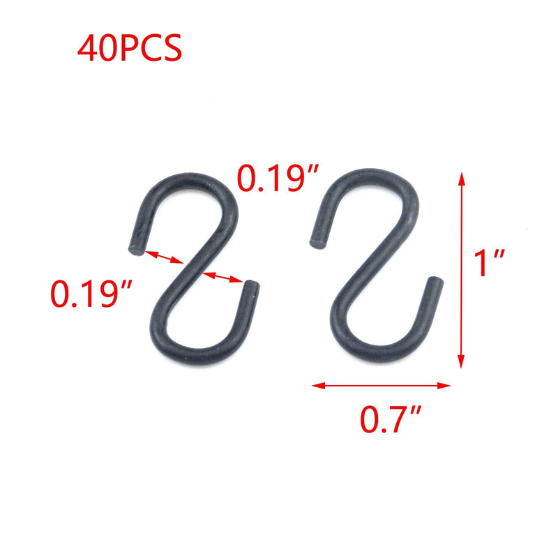 [Australia - AusPower] - T Tulead 40PCS Mini Hanger Hooks Light Duty S Hooks Iron Hanging Hook Jewelry Hooks Black Hooks Connectors 1"x0.7" Length:25mm 