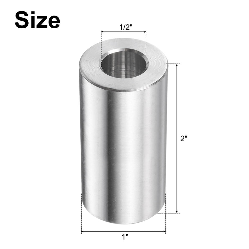 uxcell 5pcs Stainless Steel Spacer 1/2" Bore x 1" OD x 2" Length Screw Bushing Plain Finish Round Metal Spacer for M12 Screws Bolts and Rods 1/2 " x 1" x 2"