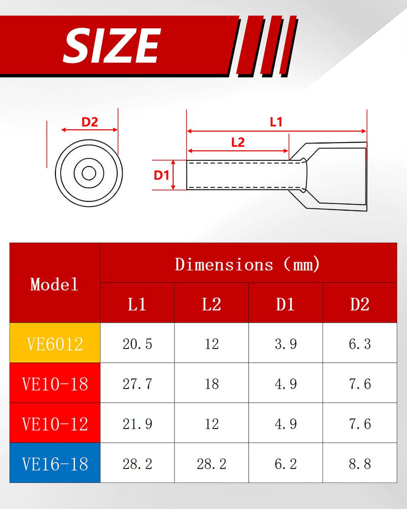 Pack of 50 10 mm² Wire End Ferrules Long 10 mm² x 18 mm PVC Insulated Wire Sleeves Red | Wire end ferrules set cable end ferrules insulated wire sleeves for wire connection 10mm² 18mm