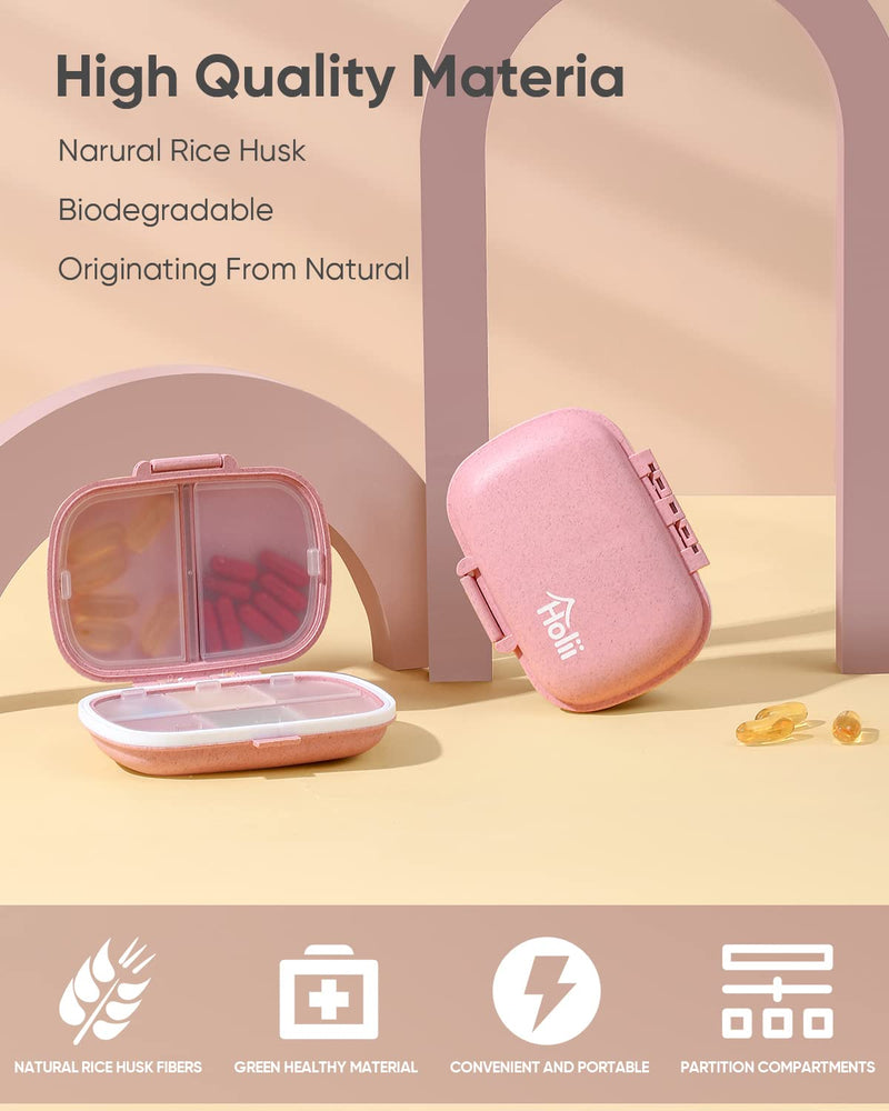 [Australia - AusPower] - Holii Travel Pill Organizer, 8 Compartments Portable Pill Case, Daily Pill Box to Hold Vitamins, Small Pill Container for Pocket Purse Medicine Organizer?Pink? Pink 