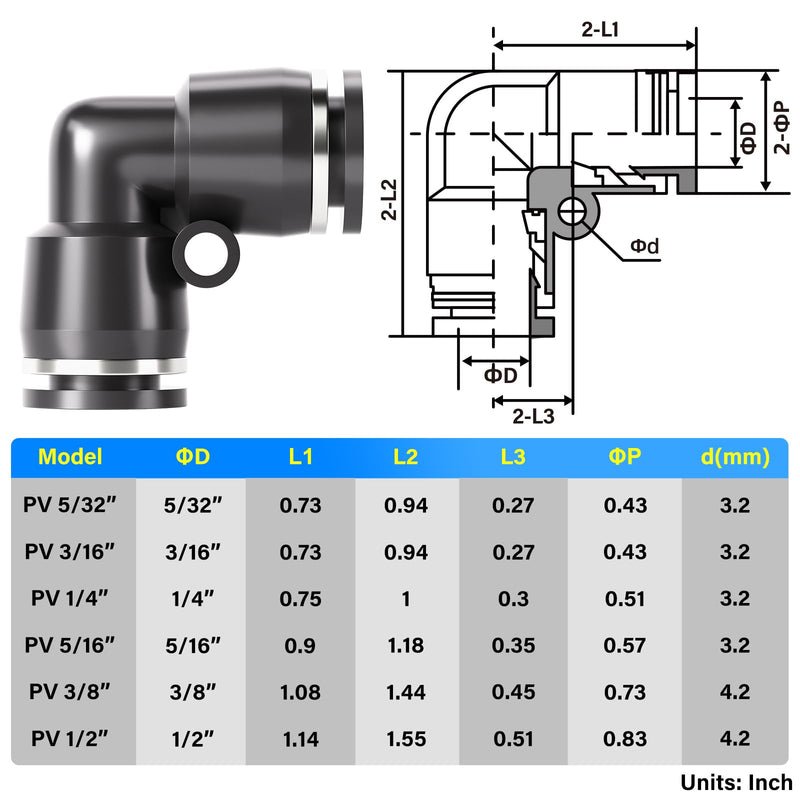 [Australia - AusPower] - TAILONZ PNEUMATIC Black Elbow 1/2 inch Tube OD 90 Push to Connect Tube Fittings Push Lock PV-1/2 (Pack of 10) 1/2"OD 