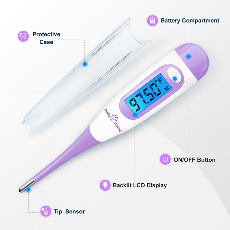 [Australia - AusPower] - Easy@Home Digital Basal Thermometer with Large Backlight LCD Display, 1/100th Degree High Precision and Memory Recall, NOT Bluetooth Enabled,Upgraded EBT-100B-P (Purple) 