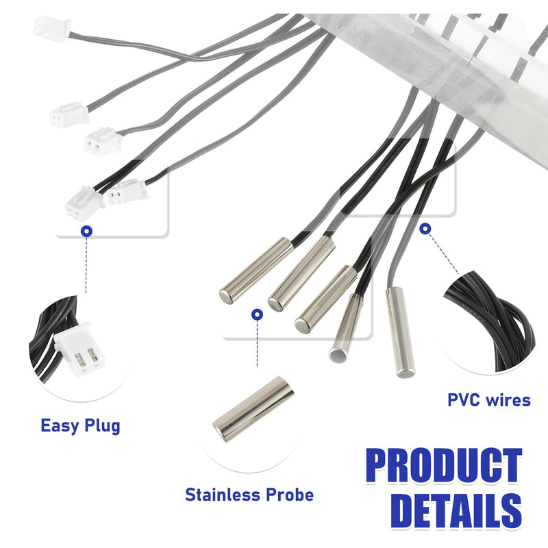 [Australia - AusPower] - BOJACK 10K Temperature Sensor Probe, 1m Stainless Steel 3950 Temp Sensor Probe, Waterproof Temp Sensor Probe，-25 to 125 Degree Celsius Temp Sensor(Pack of 5) 