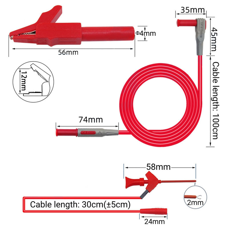 [Australia - AusPower] - P1300C Multimeter Measuring Tips Multifunctional Adjustable Probe Leads Test Pen Clip Test Lead Kit for Digital Multimeter, black, Portable 