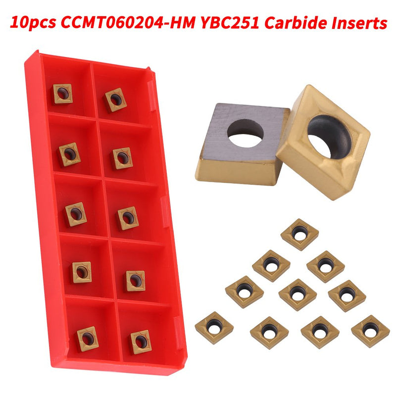 [Australia - AusPower] - 10pcs CNC Carbide Tip Inserts CCMT060204-HM YBC251 Knife Cutter Rotary Tool with Box for Preworking Steel Gold High Strength High Tenacity 10x6x2.5mm, Default 