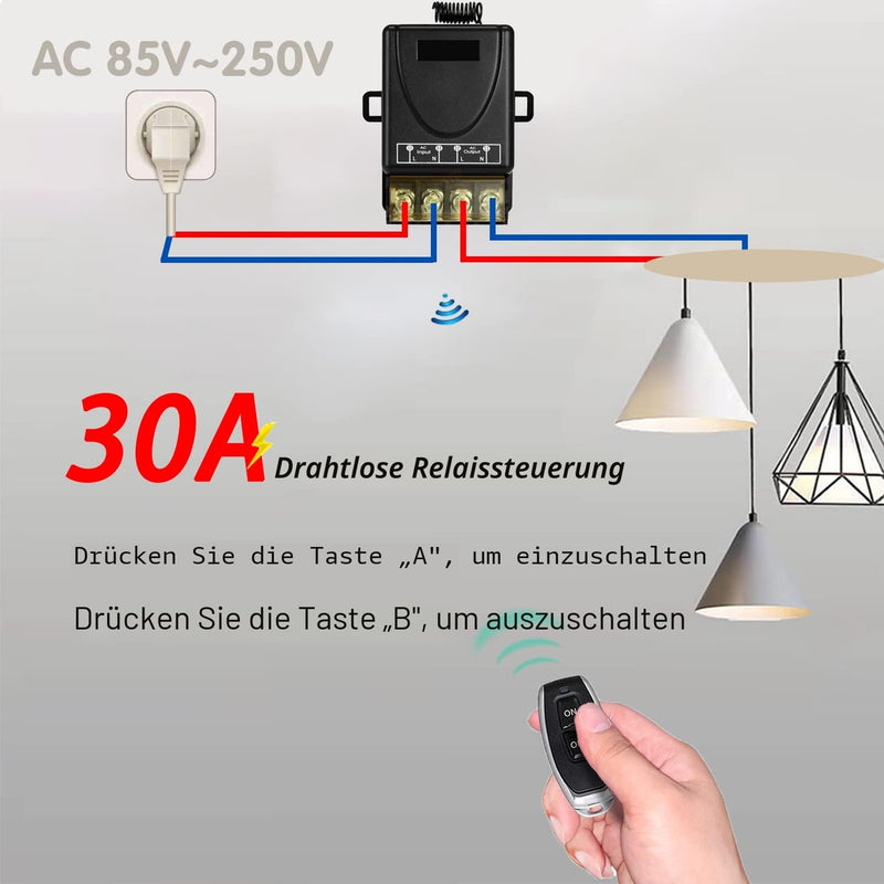 DieseRC Wireless Remote Control Switch AC 220 V 230 V 30 A Relay Receiver and 2 Transmitters Radio Control for Light Water Pump Household Appliances Agricultural Irrigation and Electrical Devices 1 receiver with 2 transmitters