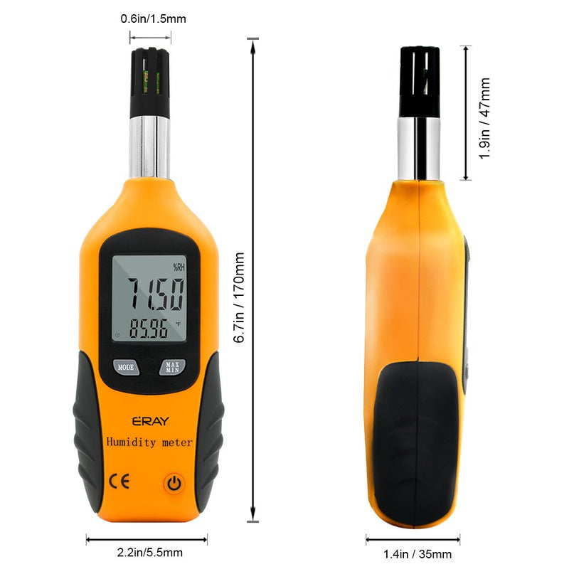[Australia - AusPower] - Digital Psychrometer Thermometer Hygrometer with Backlight, ERAY Temperature and Humidity Reader Meter Thermo-Hygrometer with Dew Point and Wet Bulb Temperature, 9V Battery Included(Yellow) Yellow 