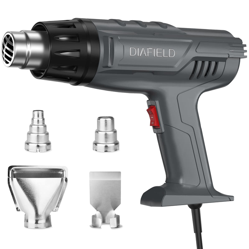 DIAFIELD 1850W Heat Gun, Dual Temperature Settings, Fast Heat Hot Air Gun, Durable& Overload Protection, with 4 Nozzles for Shrink Wrap, Vinyl, Crafts, Epoxy Resin Normal Size