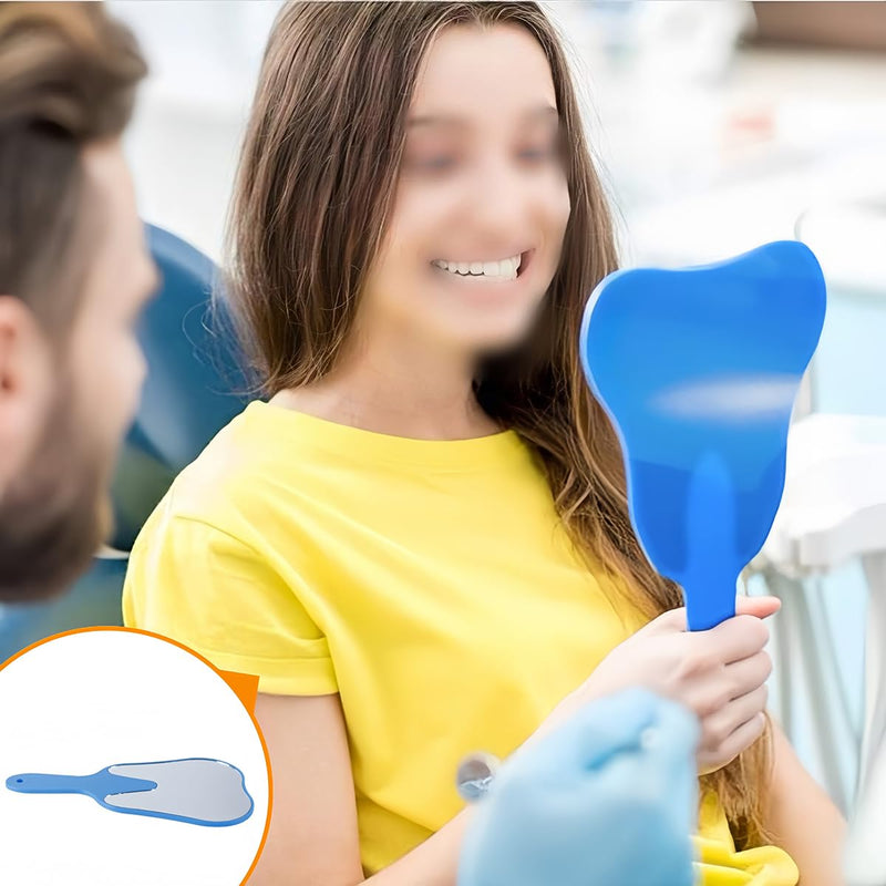 WANGCL Tooth Shaped Mirror, Portable Tooth Shaped Mirror, Plastic Handle for Dentist Decorations, Oral Clinic, Salon, Hairdresser (Blue)