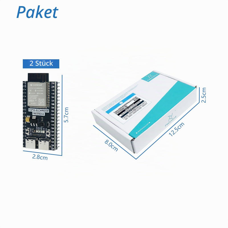 Freenove ESP32 ESP32-S3 Development Board Kit (8MB Flash) (2 Packs) | Dual-Core 32-bit 240MHz Microcontroller, USB OTG WiFi+BT, Python C Code, Sample Projects Tutorial 8MB Flash 2 Pack