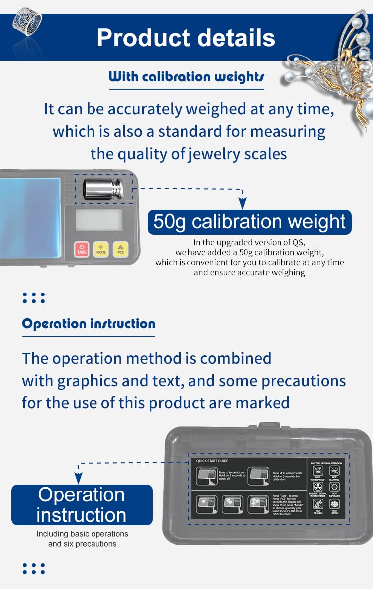 [Australia - AusPower] - High Precision Jewelry Scale with 50g Weights, Pocket Scale, 500 * 0.01g, for Gold, Jewelry, Coins, Herbs, Foods（500 * 0.01） 500*0.01 