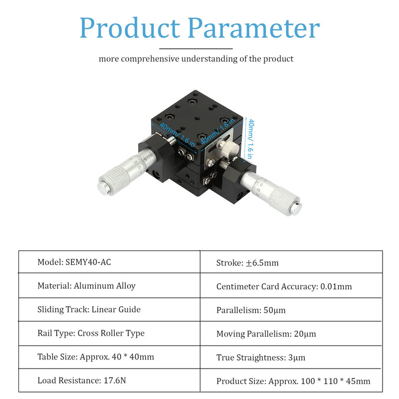 [Australia - AusPower] - 40x40mm Aluminum Alloy Manual XY Linear Stage,Micrometer Manual Slide Table,Used for Capacitive ,for Precision Inspection,Mechanical Positioning,Optical Waveguide Alignment 