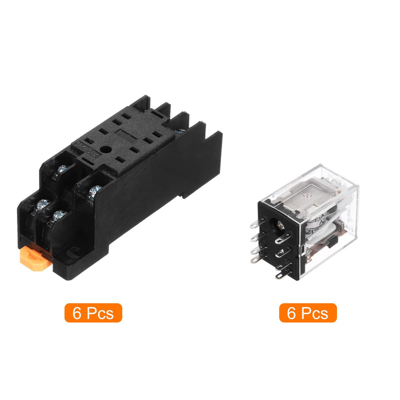 [Australia - AusPower] - MECCANIXITY 6Pcs DC 12V Electromagnetic Power Relay, 8-Pin 5A Power Coil Relay with LED Indicator and Socket Base DPDT 2NO 2NC - MY2NJ for Industrial, Home Appliances and DIN Rail System 2NO-2NC DC12V 