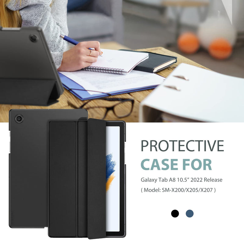 [Australia - AusPower] - Smart Case for Galaxy Tab A8 10.5, Slim Stand Hard Back Shell Protective Smart Cover Case for Galaxy Tab A8 10.5 Inch 2022 SM-X200 X205 X207 -Black Black 