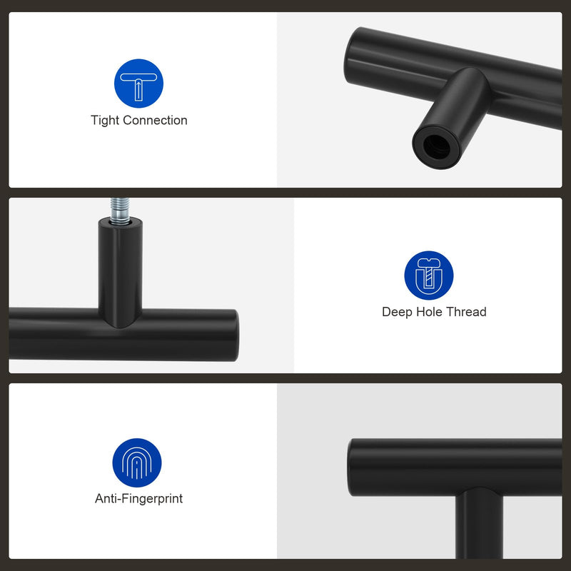 LONTAN 30 Pack Black Cabinet Knobs, Modern T Bar Single Hole Cabinet Hardware for Dresser Cupboard Kitchen Bathroom Black T Bar Knob