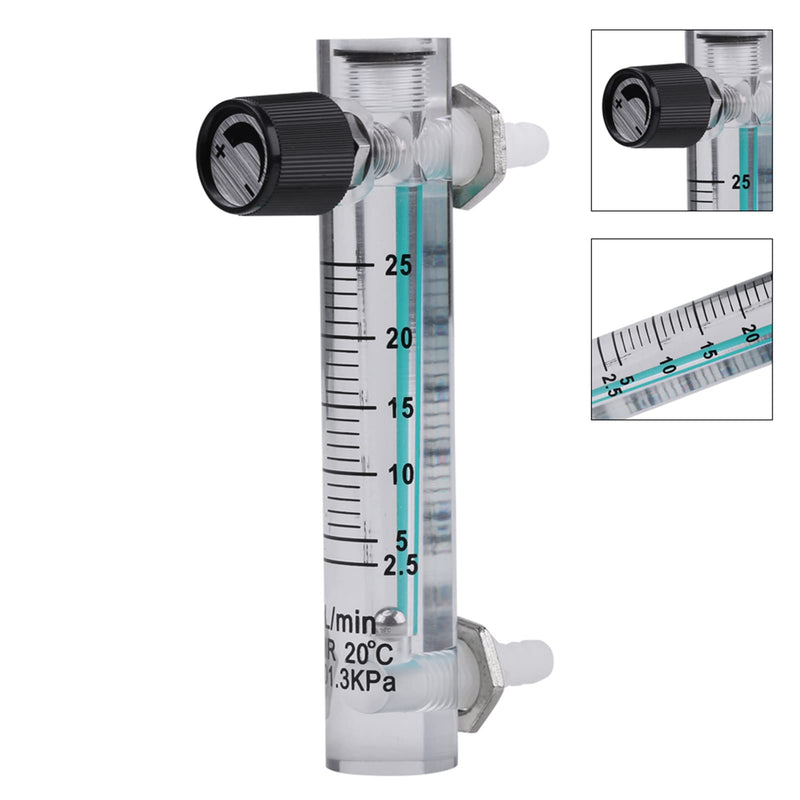 Gas Flow Meter, Tester and Detectors, Air Flow and Anemometer Flow Meter 2.5-25LPM Flow Meter with Control Valve for Oxygen / Air / Gas