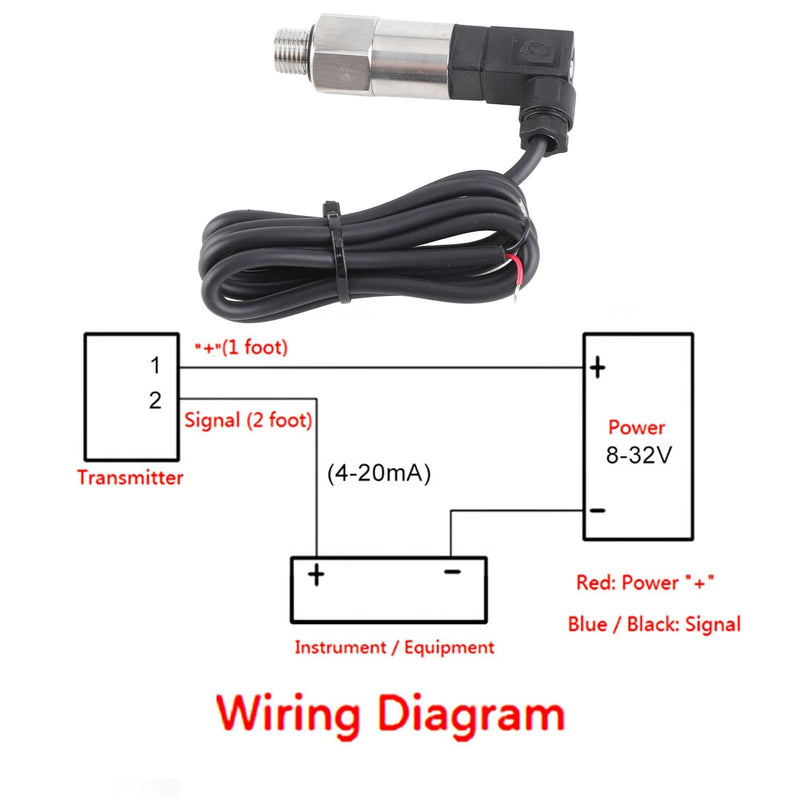 [Australia - AusPower] - 4-20mA Silicon Pressure Transmitter 0-10 Psi G1/4" Sensor for Water Gas Oil with 4-20mA Output (0-1MPA) 