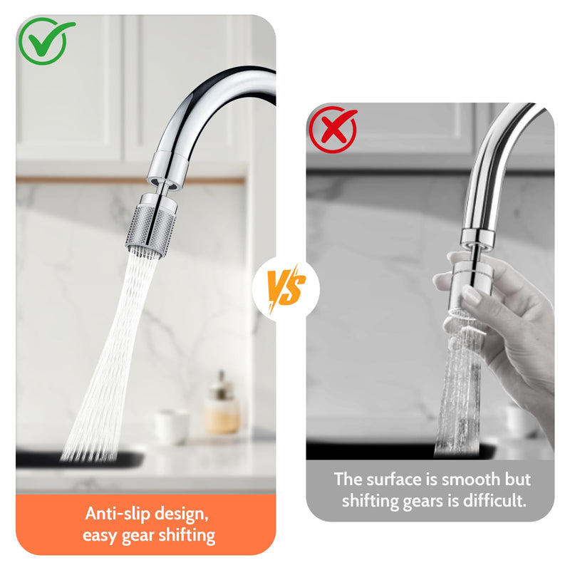 HUAERSICO Universal Kitchen Tap Attachment Stainless Steel with Three Jet Types | Swivel Tap Extension with Six Tap Adapters for Kitchen and Bathroom Silver White in Chrome