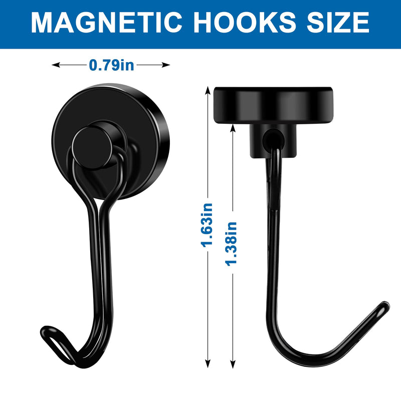 [Australia - AusPower] - LOVIMAG Magnetic Hooks for Cruise Cabins, 40lbs Cruise Magents with Epoxy Coating, Swivel Neodymium Magnets with Hooks for Refrigerator, Locker Accessories, Cruise Essentials, Home Must Haves-6 Pcs 6 Pack Black 