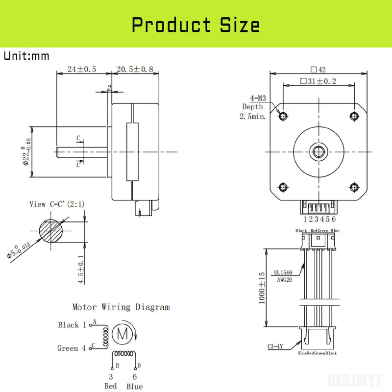 [Australia - AusPower] - Nema 17 Stepper Motor 3PCS High Accuracy 145mNm/20.53oz.in High Torque 20.5mm(0.81inch? Bipolar 1A-3.5V 1.8 Degree 2 Phase 4 Lead for 3D Printer/CNC Machine Tool 