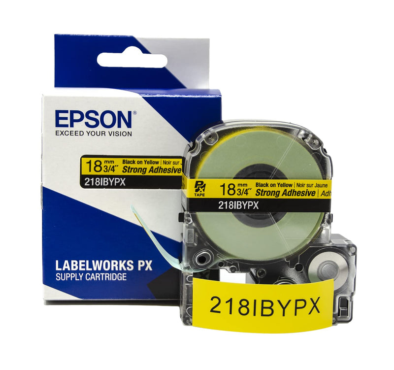 [Australia - AusPower] - Epson LABELWORKS 218IBYPX Genuine PET Tape Cartridge - Black on Yellow Strong Adhesive Standard Industrial Label Maker Tape - 3/4" (18MM) Wide, 30 ft 