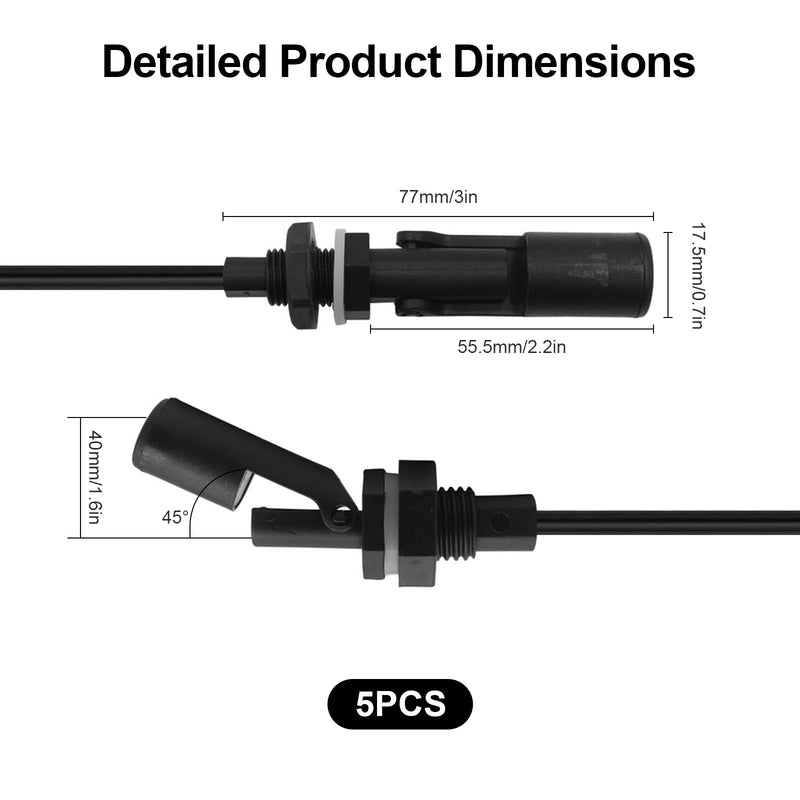 Joycabin 5pcs Float Switch Water Level Sensor Level Switch | Horizontal float switch for level detection for water tanks, aquariums and containers, reliable control black