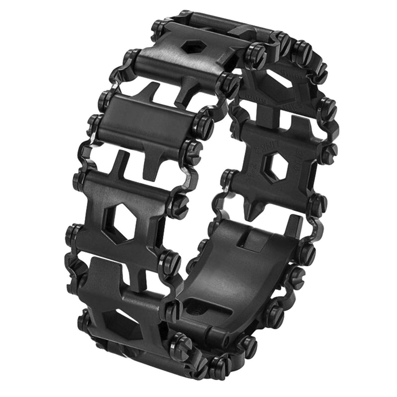 Stainless Tool Bracelet for Men Compatible for LEATHERMAN TREAD and Watch Band 29 in 1 Survival Hiking Camping Travel Friendly Multitools Wearable Bracelet 22mm Black