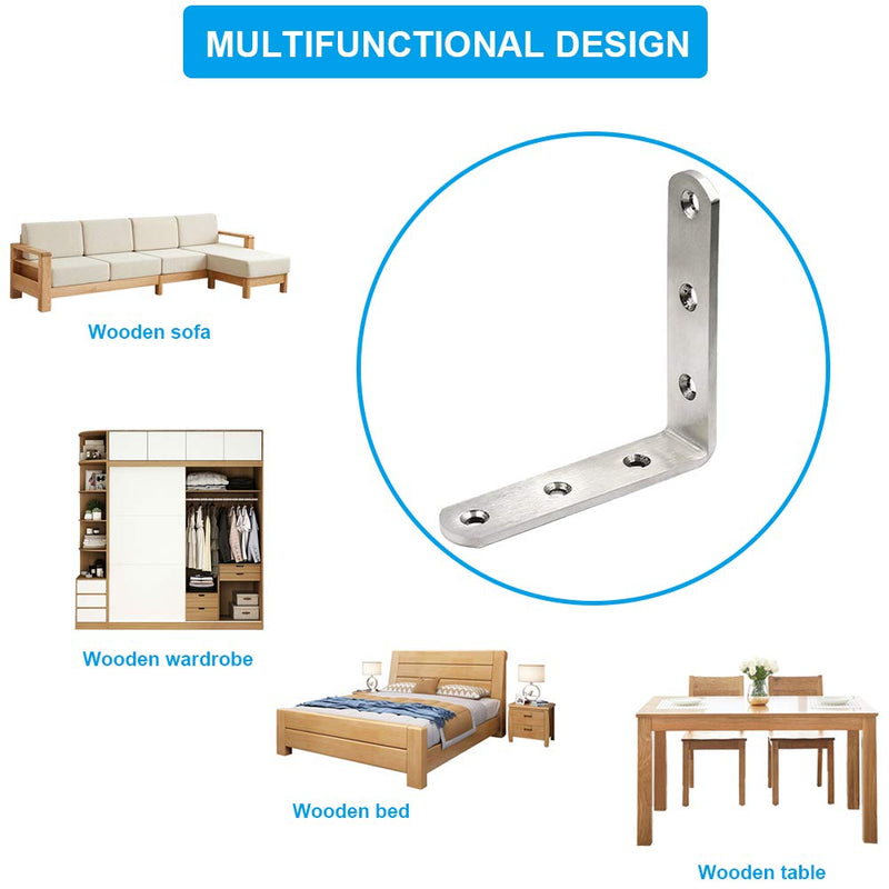 [Australia - AusPower] - 10 PCS L Bracket Stainless Steel Corner Bracket 3 x 3 inch Heavy Duty Right Angle Bracket for Wood Furniture, Metal Joint Corner Brace, with Screw 