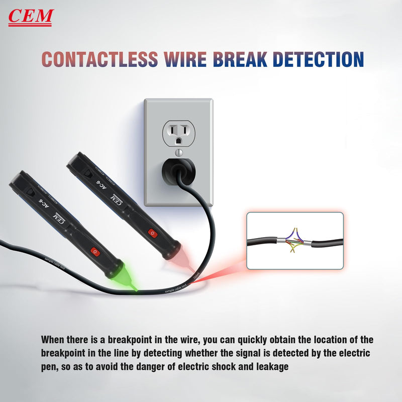 [Australia - AusPower] - Voltage Tester,CEM AC-6 Non-Contact Voltage Detector,Electrical Tester,AC,LCD Display in Percentage,Buzzer Alarm,Live Wire Tester,Wire Breakpoint Finder - Black-Built-in/External Battery (Random) 