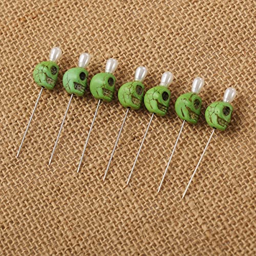 BLESSUME 7pcs Candle Magick Ritual Pins Skull Top (Green) Green