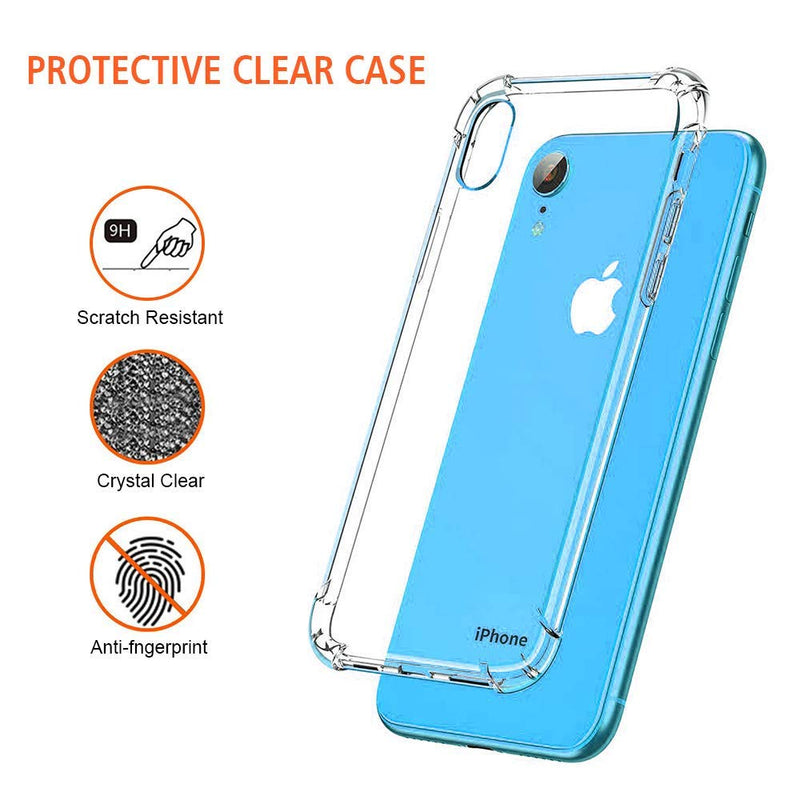 [Australia - AusPower] - iPhone XR Clear Case & Screen Protector | 2 in 1 Bundle Package | 2 Tempered Glass Screen Protectors | Crystal Clear Transparent Soft Case | Shockproof Bumpers | Slim Fit | iPhone XR Clear XR 