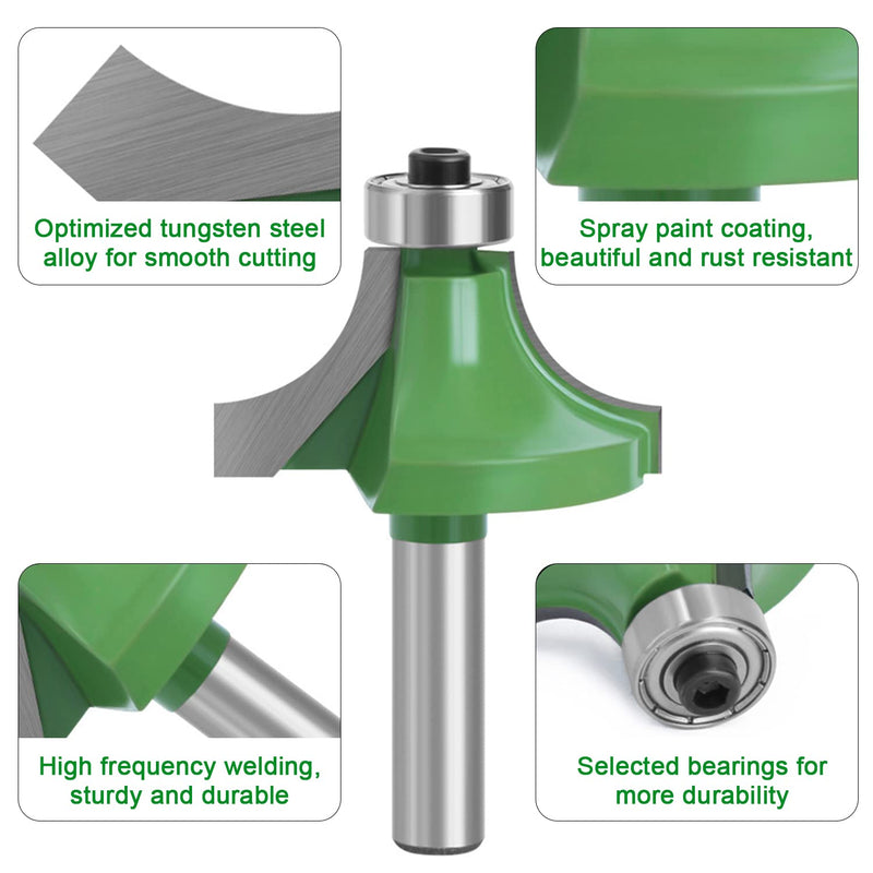 [Australia - AusPower] - Pack of 6 Rounding Cutters for Routers, Rounding Cutter 8 mm Shank, with Ball Bearings, Carbide Round Over Cutter Bits, Tools for Woodworking, for Wood Trimming 