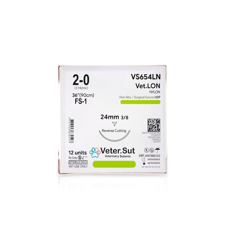[Australia - AusPower] - VeterSut VetLON Non-Absorbable Nylon Surgical Suture USP Size 2-0, (FSLX) 3/8 36mm Reverse Cutting Needle, 36 Inches (90 cm), 12 Count, Veterinary Use Only 