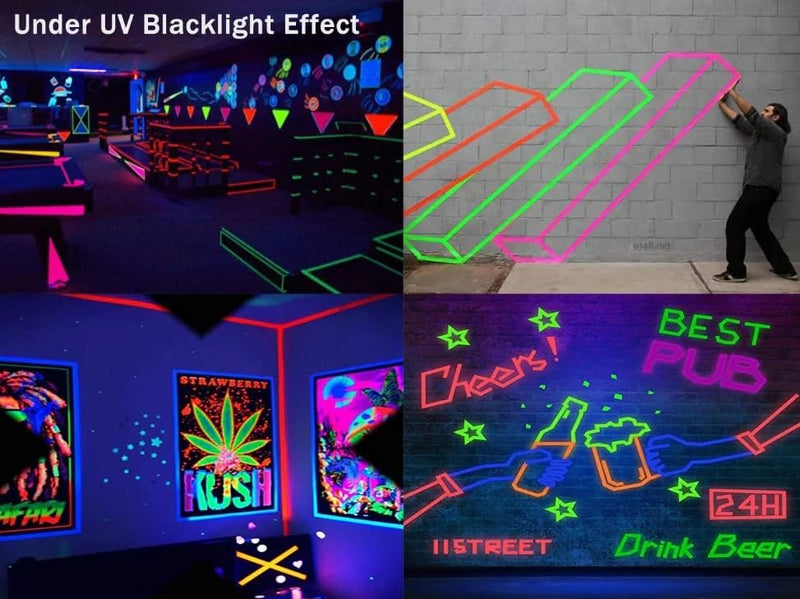 [Australia - AusPower] - Neon Gaffer Cloth Tape, Fluorescent Colors Pro Gaff Tape Duct Tape UV Blacklight Glow in The Dark Tape for UV Party 0.6 inch x 16.5 feet, 5 Pack 