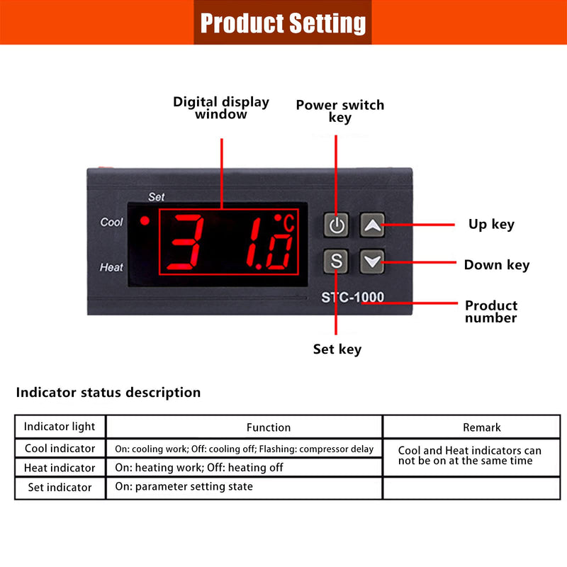 [Australia - AusPower] - 4Pcs STC-1000 110V-220V Digital LED Temperature Controller, Microcomputer Digital Display Temperature Controller Heating Cooling Thermostat 2 Relay Output with NTC 10K Thermistor Sensors Probe 