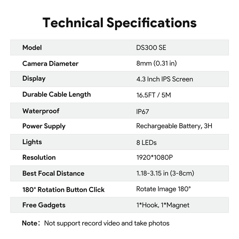 [Australia - AusPower] - Industrial Borescope with DEPSTECH Bluart 3.0 Tech, HD Digital Endoscope Camera Light, IP67 Waterproof Sewer Inspection Camera,16.5FT Semi-Rigid Drain Snake Cable,Cool Gadget Gift,Mechanic Tools(4.3) 