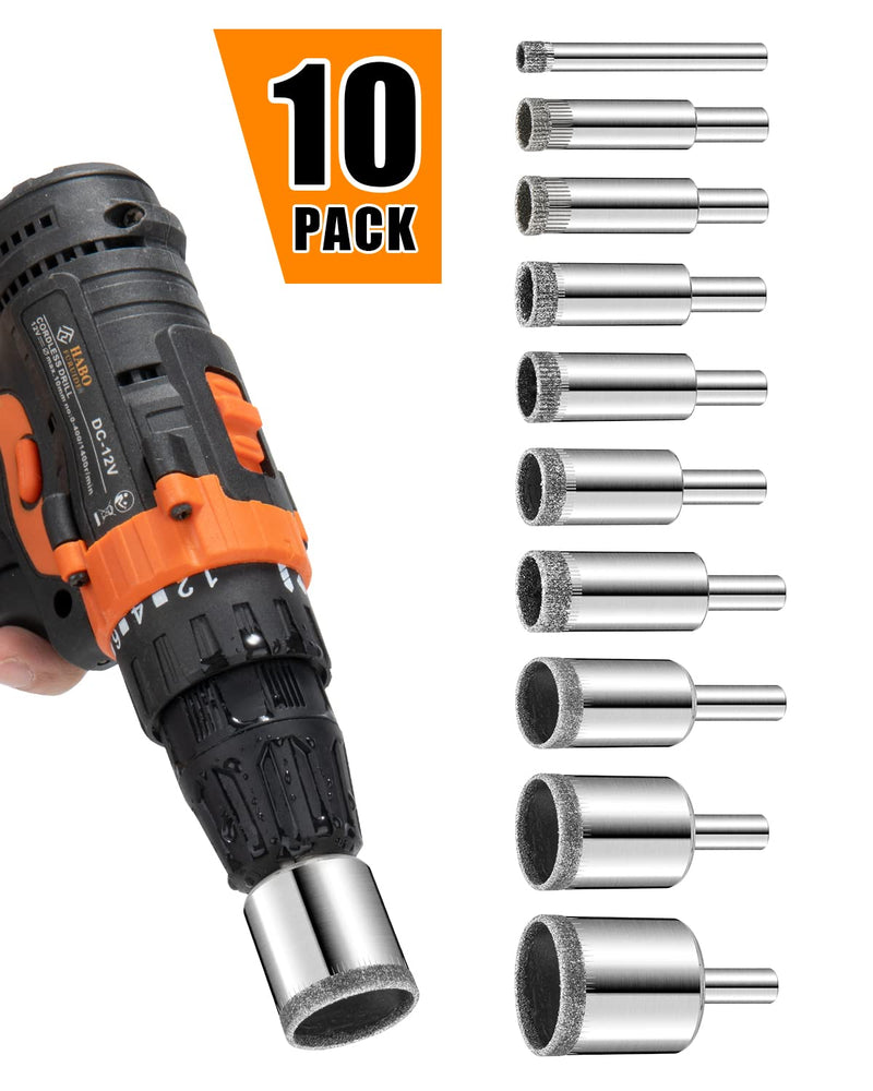 [Australia - AusPower] - Diamond Drill Bits Set, 10 PCS Diamond Hole Saw Set, Glass Drill Bit for Ceramic Tile Porcelain Marble Granite Stone Bottles 10 PCS(1/4"-1 1/5") 