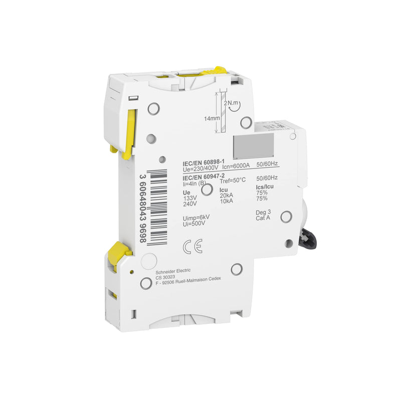 Schneider Electric Acti9 iC60N A9F03116 Circuit Breaker | 1-pin, 16A, B-characteristic, 10kA, 1 piece set of 1