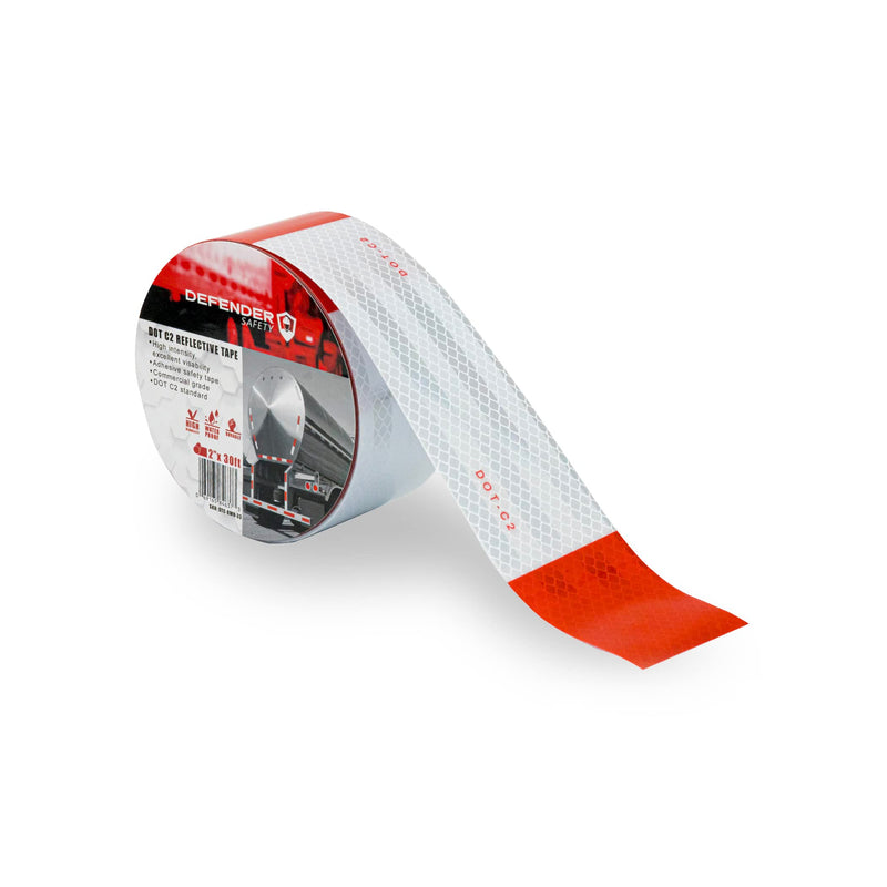 Defender Safety DOT C2 Reflective Adhesive Tape. Red, Silver, Red/Silver. Weather-Proof Commercial Grade for Trucks/Trailers, 2'' x 30' (DTC-RWH-33)
