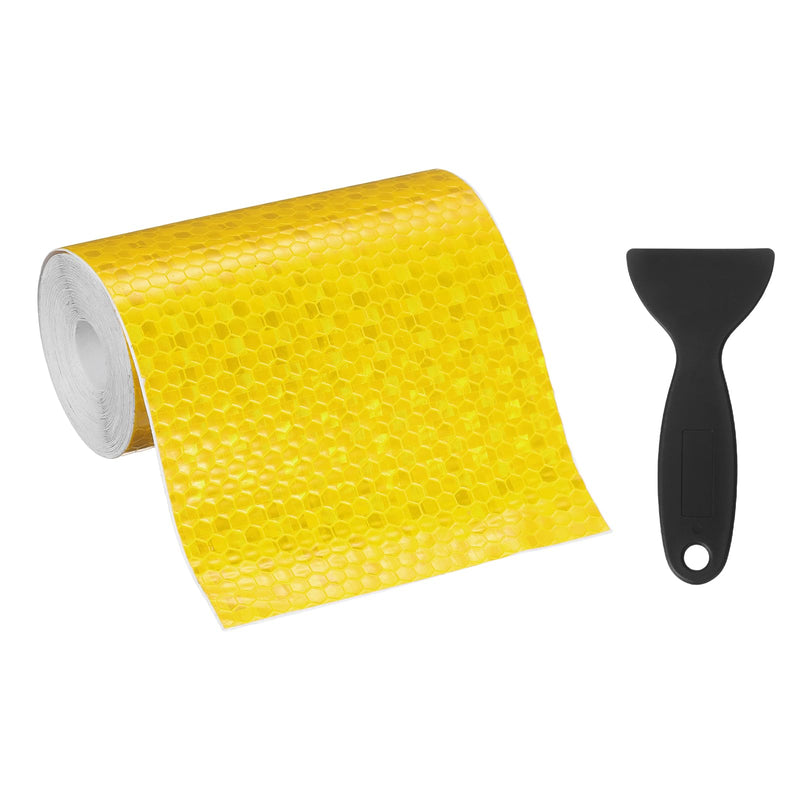 PATIKIL Reflective Tape, (16.4 ft x 3.94 Inch,Pure Yellow) (1Set) Night Safety Sticker Adhesive Waterproof Warning Outdoor with Black Scraper, Suit for - Trailer/Trucks/Bike Pure Yellow 16.4 Ft x 3.94 Inch