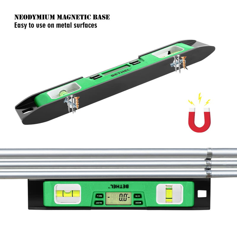 [Australia - AusPower] - BETHEL Digital Torpedo Level -10 Inch IP54 Digital Magnetized Level Protected Electronic Bubble Inclinometer/Angle Finder/LED Display & V-Groove Base (10 Inch, Green) 
