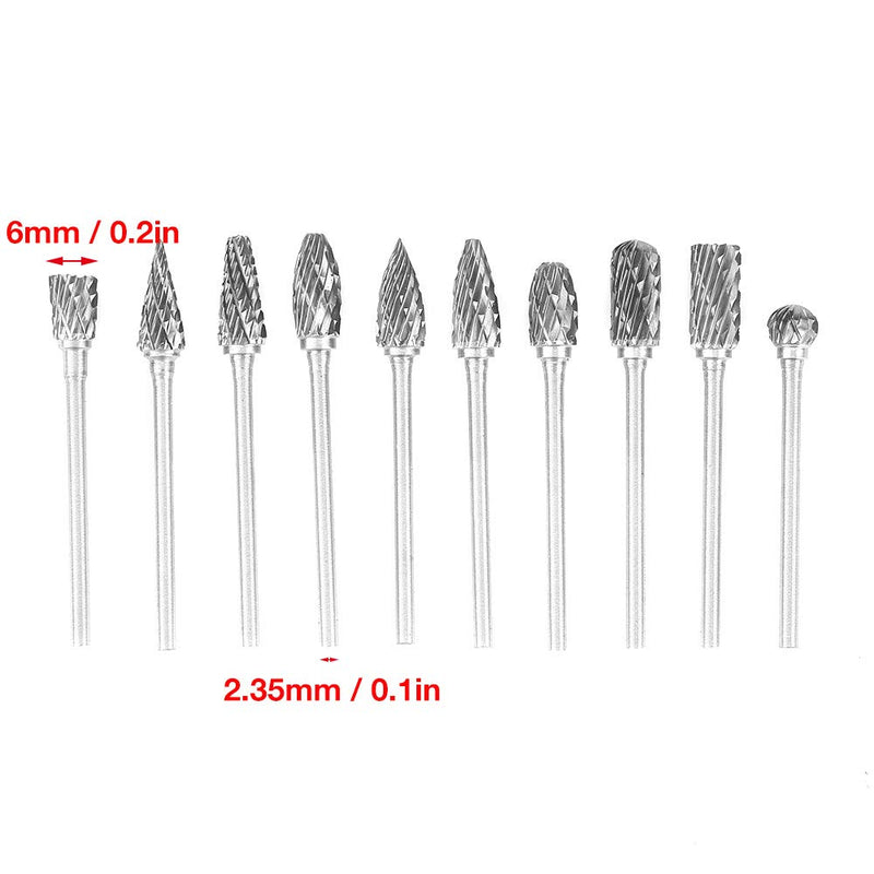[Australia - AusPower] - 10 Pieces Carbide Burr Set Steel Burrs Rotary Files Metalworking Carving Tool Set 2.35 x 6 mm 